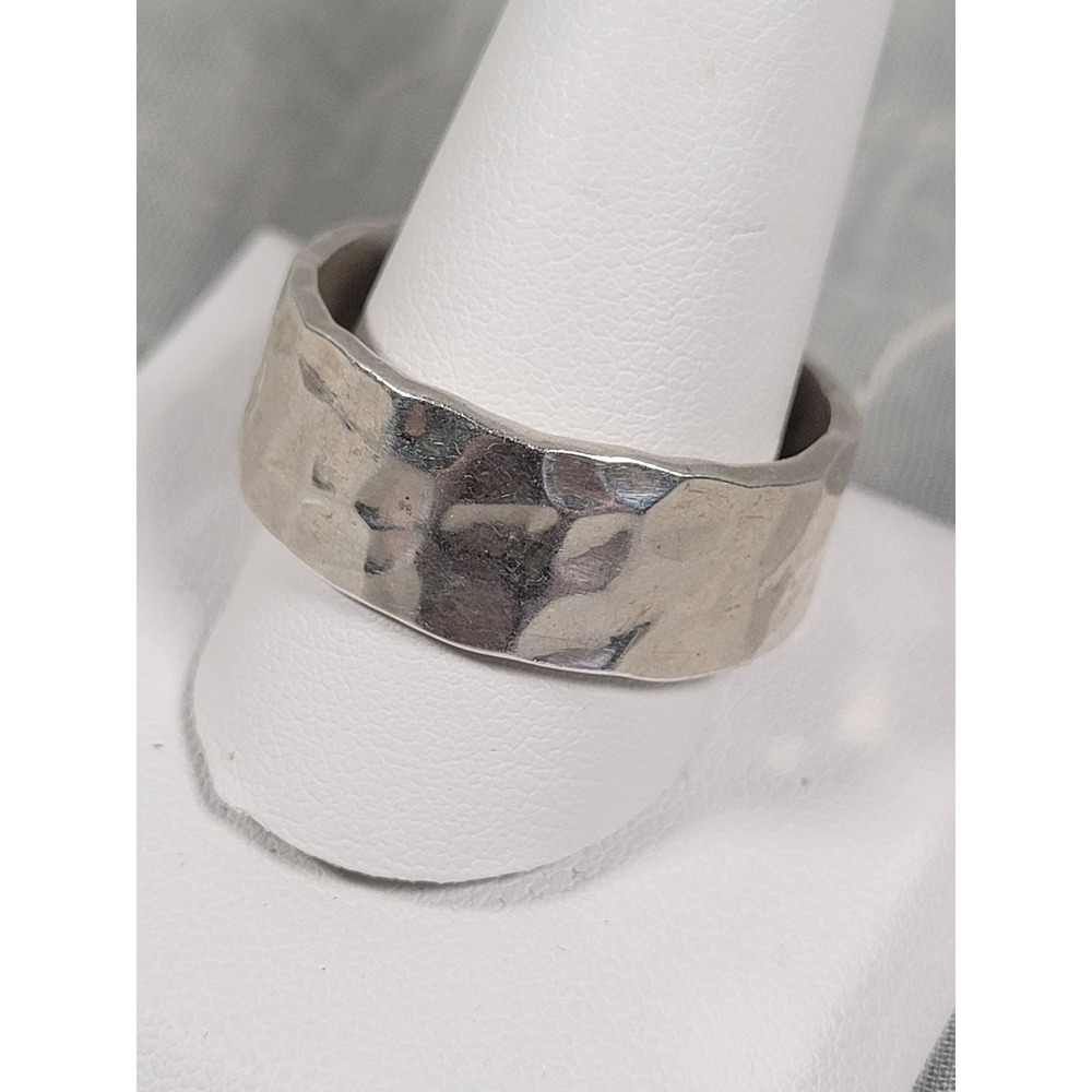 Heavy 925 Sterling Silver Hammered Ring Wide Band Size 13.5 11.27g Jewelry